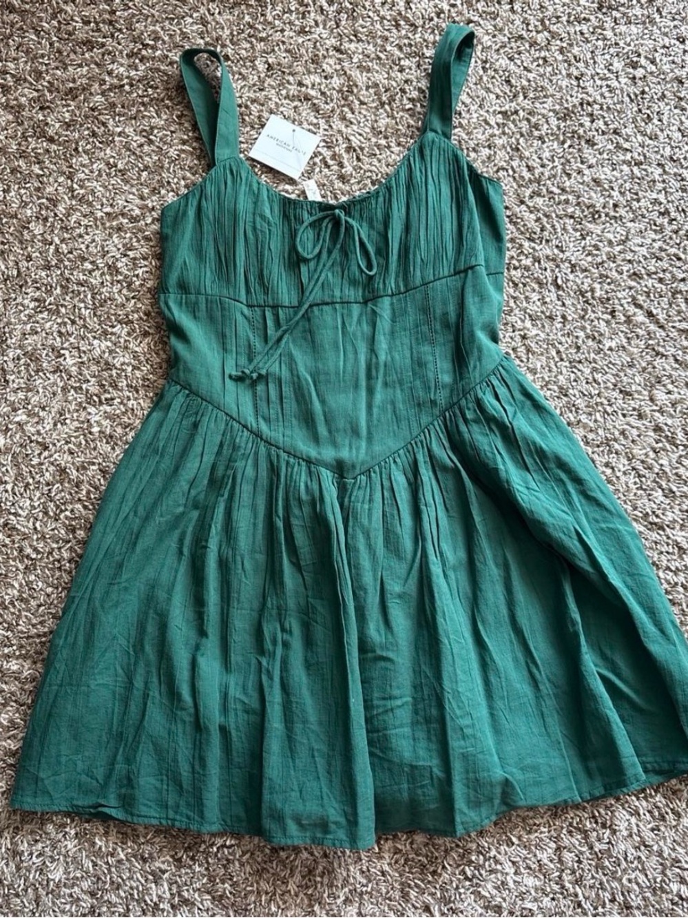 American Eagle Outfitters Green Sleeveless Tie-Front Mini Dress